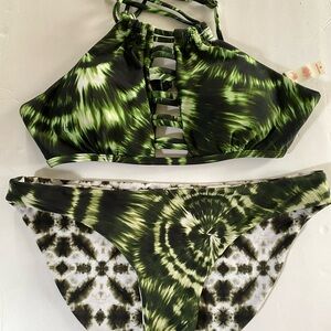 Green Tie-Dye Bikini Set